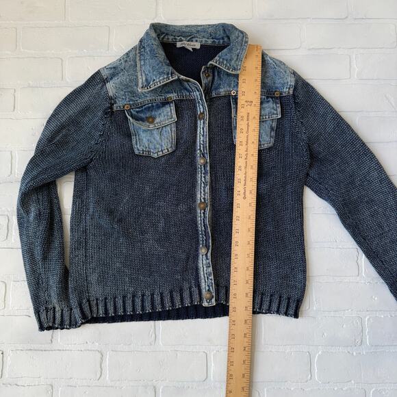 Paris Blues Women's 100% Cotton Blue Jean Sweater Snap Jacket Pockets sz S - Picture 10 of 10